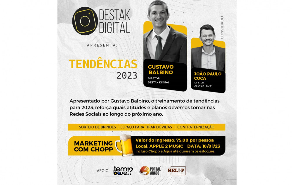 Destak Digital promoverá em Arcos treinamento 'Tendências 2023'