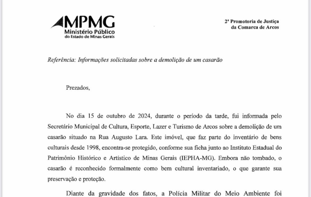 Imóvel inventariado como Patrimônio Histórico de Arcos é parcialmente demolido