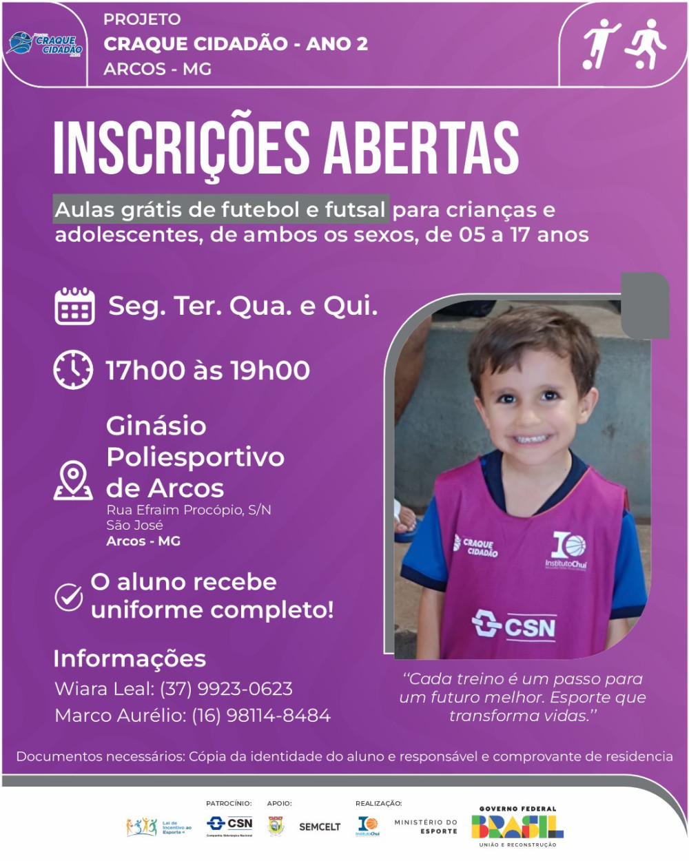 Inscrições Abertas para o Projeto Craque Cidadão - Ano 2