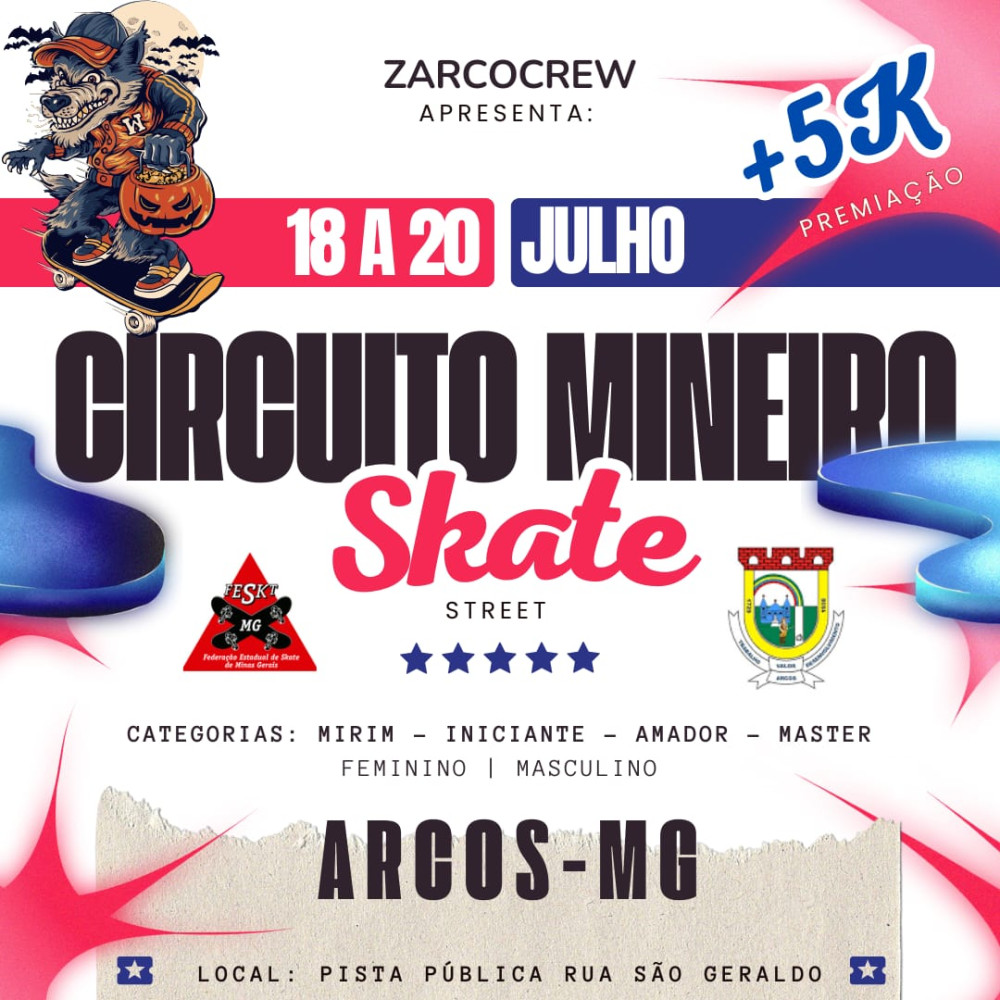 Arcos sediará a terceira etapa do Circuito Mineiro de Skate Street